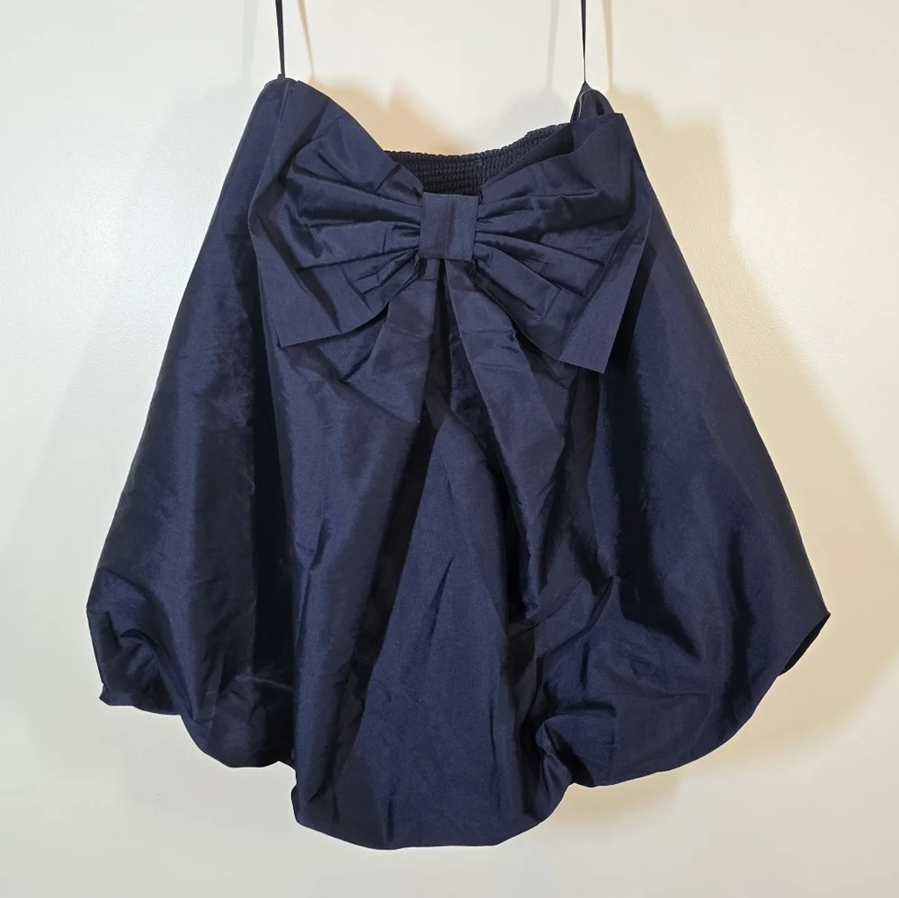 BHLDN Anthropologie Livia Strapless Bow Tent Mini Dress in Navy Blue NWT New